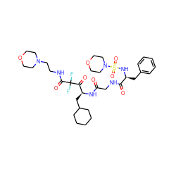 O=C(CNC(=O)[C@H](Cc1ccccc1)NS(=O)(=O)N1CCOCC1)N[C@@H](CC1CCCCC1)C(=O)C(F)(F)C(=O)NCCN1CCOCC1 ZINC000028771604