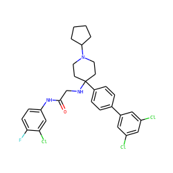 O=C(CNC1(c2ccc(-c3cc(Cl)cc(Cl)c3)cc2)CCN(C2CCCC2)CC1)Nc1ccc(F)c(Cl)c1 ZINC000038157897