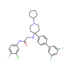 O=C(CNC1(c2ccc(-c3cc(F)cc(F)c3)cc2)CCN(C2CCCC2)CC1)Nc1ccc(F)c(Cl)c1 ZINC000038157896