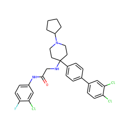O=C(CNC1(c2ccc(-c3ccc(Cl)c(Cl)c3)cc2)CCN(C2CCCC2)CC1)Nc1ccc(F)c(Cl)c1 ZINC000038157898