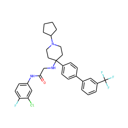 O=C(CNC1(c2ccc(-c3cccc(C(F)(F)F)c3)cc2)CCN(C2CCCC2)CC1)Nc1ccc(F)c(Cl)c1 ZINC000038157905