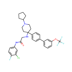 O=C(CNC1(c2ccc(-c3cccc(OC(F)(F)F)c3)cc2)CCN(C2CCCC2)CC1)Nc1ccc(F)c(Cl)c1 ZINC000038157903