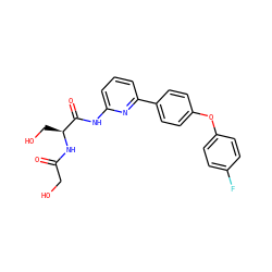 O=C(CO)N[C@@H](CO)C(=O)Nc1cccc(-c2ccc(Oc3ccc(F)cc3)cc2)n1 ZINC000095577763