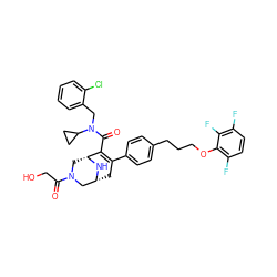 O=C(CO)N1C[C@H]2N[C@H](CC(c3ccc(CCCOc4c(F)ccc(F)c4F)cc3)=C2C(=O)N(Cc2ccccc2Cl)C2CC2)C1 ZINC000049841143