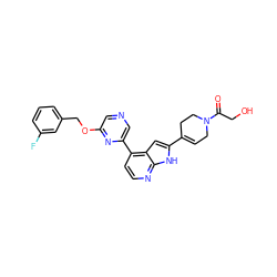 O=C(CO)N1CC=C(c2cc3c(-c4cncc(OCc5cccc(F)c5)n4)ccnc3[nH]2)CC1 ZINC000220306647