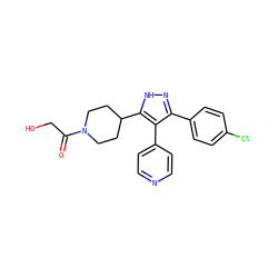 O=C(CO)N1CCC(c2[nH]nc(-c3ccc(Cl)cc3)c2-c2ccncc2)CC1 ZINC000049073376
