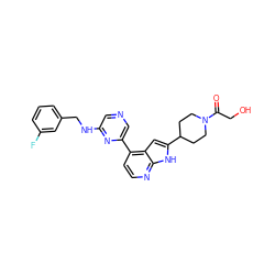 O=C(CO)N1CCC(c2cc3c(-c4cncc(NCc5cccc(F)c5)n4)ccnc3[nH]2)CC1 ZINC000226092710
