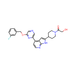 O=C(CO)N1CCC(c2cc3c(-c4cncc(OCc5cccc(F)c5)n4)ccnc3[nH]2)CC1 ZINC000220365964