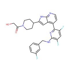 O=C(CO)N1CCC(c2cc3c(-c4nc(NCc5cccc(F)c5)c(F)cc4F)ccnc3[nH]2)CC1 ZINC000220287514