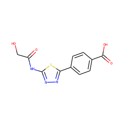 O=C(CO)Nc1nnc(-c2ccc(C(=O)O)cc2)s1 ZINC000084741902
