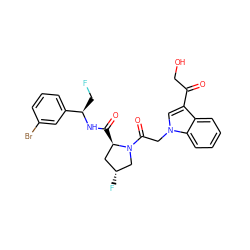 O=C(CO)c1cn(CC(=O)N2C[C@H](F)C[C@H]2C(=O)N[C@H](CF)c2cccc(Br)c2)c2ccccc12 ZINC000205049894