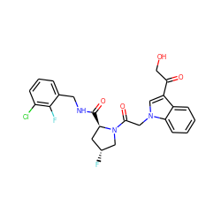 O=C(CO)c1cn(CC(=O)N2C[C@H](F)C[C@H]2C(=O)NCc2cccc(Cl)c2F)c2ccccc12 ZINC000147990820