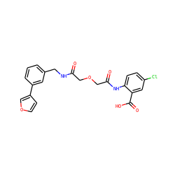 O=C(COCC(=O)Nc1ccc(Cl)cc1C(=O)O)NCc1cccc(-c2ccoc2)c1 ZINC000115036291