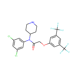O=C(COc1cc(C(F)(F)F)cc(C(F)(F)F)c1)N(c1cc(Cl)cc(Cl)c1)C1CCNCC1 ZINC000013437310