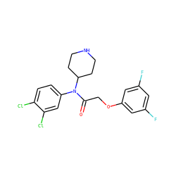 O=C(COc1cc(F)cc(F)c1)N(c1ccc(Cl)c(Cl)c1)C1CCNCC1 ZINC000013437323