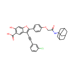 O=C(COc1ccc(-c2oc3cc(O)c(C(=O)O)cc3c2C#Cc2cccc(Cl)c2)cc1)NC12CC3CC(CC(C3)C1)C2 ZINC000096272272