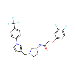 O=C(COc1ccc(F)c(F)c1)N[C@@H]1CCN(Cc2ccn(-c3ccc(C(F)(F)F)cc3)c2)C1 ZINC000013983804
