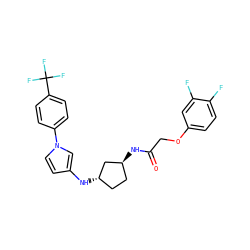 O=C(COc1ccc(F)c(F)c1)N[C@H]1CC[C@H](Nc2ccn(-c3ccc(C(F)(F)F)cc3)c2)C1 ZINC000101172227