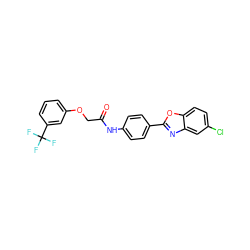 O=C(COc1cccc(C(F)(F)F)c1)Nc1ccc(-c2nc3cc(Cl)ccc3o2)cc1 ZINC000045372386