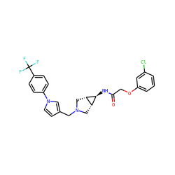 O=C(COc1cccc(Cl)c1)N[C@H]1[C@@H]2CN(Cc3ccn(-c4ccc(C(F)(F)F)cc4)c3)C[C@@H]21 ZINC000101172189