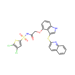 O=C(COc1cccc2[nH]cc(Sc3ccc4ccccc4n3)c12)NS(=O)(=O)c1cc(Cl)c(Cl)s1 ZINC000042888296