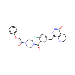 O=C(COc1ccccc1)N1CCN(C(=O)c2cc(Cc3n[nH]c(=O)c4c3NCCC4)ccc2F)CC1 ZINC000146708587