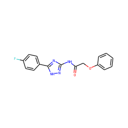 O=C(COc1ccccc1)Nc1n[nH]c(-c2ccc(F)cc2)n1 ZINC000009609183