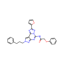 O=C(COc1ccccc1)Nc1nc2nn(CCCc3ccccc3)cc2c2nc(-c3ccco3)nn12 ZINC000013527388