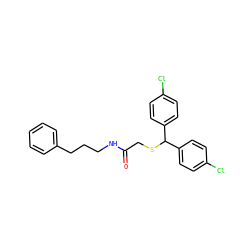 O=C(CSC(c1ccc(Cl)cc1)c1ccc(Cl)cc1)NCCCc1ccccc1 ZINC000103246784