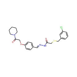 O=C(CSCc1cccc(Cl)c1)N/N=C/c1ccc(OCC(=O)N2CCCCC2)cc1 ZINC000008829876