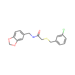 O=C(CSCc1cccc(Cl)c1)NCc1ccc2c(c1)OCO2 ZINC000000621476