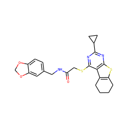 O=C(CSc1nc(C2CC2)nc2sc3c(c12)CCCC3)NCc1ccc2c(c1)OCO2 ZINC000001332781