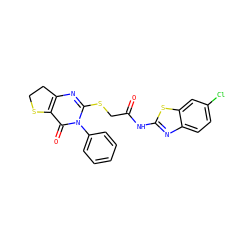 O=C(CSc1nc2c(c(=O)n1-c1ccccc1)SCC2)Nc1nc2ccc(Cl)cc2s1 ZINC000095582482