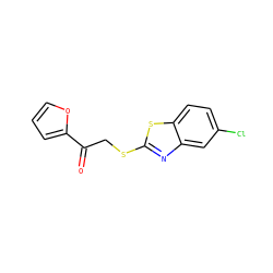 O=C(CSc1nc2cc(Cl)ccc2s1)c1ccco1 ZINC000003232080