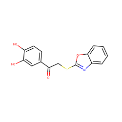 O=C(CSc1nc2ccccc2o1)c1ccc(O)c(O)c1 ZINC000005628740