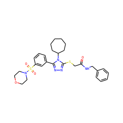 O=C(CSc1nnc(-c2cccc(S(=O)(=O)N3CCOCC3)c2)n1C1CCCCCC1)NCc1ccccc1 ZINC000008829624