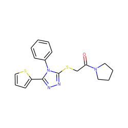 O=C(CSc1nnc(-c2cccs2)n1-c1ccccc1)N1CCCC1 ZINC000003487808