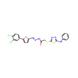 O=C(CSc1nnc(Nc2ccccc2)s1)N/N=C/c1ccc(-c2ccc(Cl)c(Cl)c2)o1 ZINC001772646673
