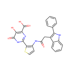 O=C(Cc1c(-c2ccccc2)[nH]c2ccccc12)Nc1ccsc1-c1nc(C(=O)O)c(O)c(=O)[nH]1 ZINC000003583268