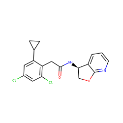 O=C(Cc1c(Cl)cc(Cl)cc1C1CC1)N[C@@H]1COc2ncccc21 ZINC000146606286