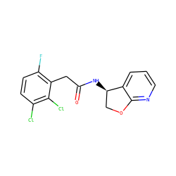 O=C(Cc1c(F)ccc(Cl)c1Cl)N[C@@H]1COc2ncccc21 ZINC000146580348
