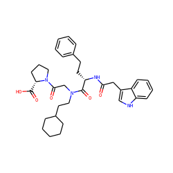 O=C(Cc1c[nH]c2ccccc12)N[C@@H](CCc1ccccc1)C(=O)N(CCC1CCCCC1)CC(=O)N1CCC[C@H]1C(=O)O ZINC000026743804