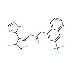 O=C(Cc1cc(C(F)(F)F)cc2ncccc12)Nc1scc(Br)c1-c1ncn[nH]1 ZINC000072142847