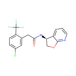 O=C(Cc1cc(Cl)ccc1C(F)(F)F)N[C@@H]1COc2ncccc21 ZINC000146501426