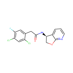 O=C(Cc1cc(F)c(Cl)cc1Cl)N[C@@H]1COc2ncccc21 ZINC000146583031