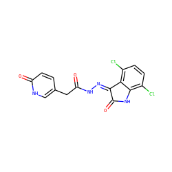 O=C(Cc1ccc(=O)[nH]c1)N/N=C1\C(=O)Nc2c(Cl)ccc(Cl)c21 ZINC000072181761