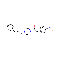 O=C(Cc1ccc([N+](=O)[O-])cc1)N1CCN(CCCc2ccccc2)CC1 ZINC000013782168
