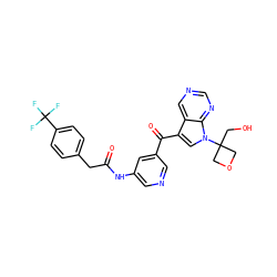 O=C(Cc1ccc(C(F)(F)F)cc1)Nc1cncc(C(=O)c2cn(C3(CO)COC3)c3ncncc23)c1 ZINC000169707854