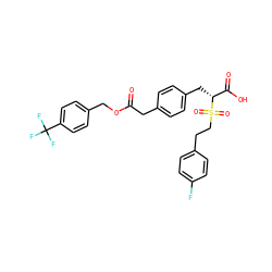 O=C(Cc1ccc(C[C@H](C(=O)O)S(=O)(=O)CCc2ccc(F)cc2)cc1)OCc1ccc(C(F)(F)F)cc1 ZINC000114960634