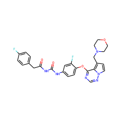 O=C(Cc1ccc(F)cc1)NC(=O)Nc1ccc(Oc2ncnn3ccc(CN4CCOCC4)c23)c(F)c1 ZINC000029040620